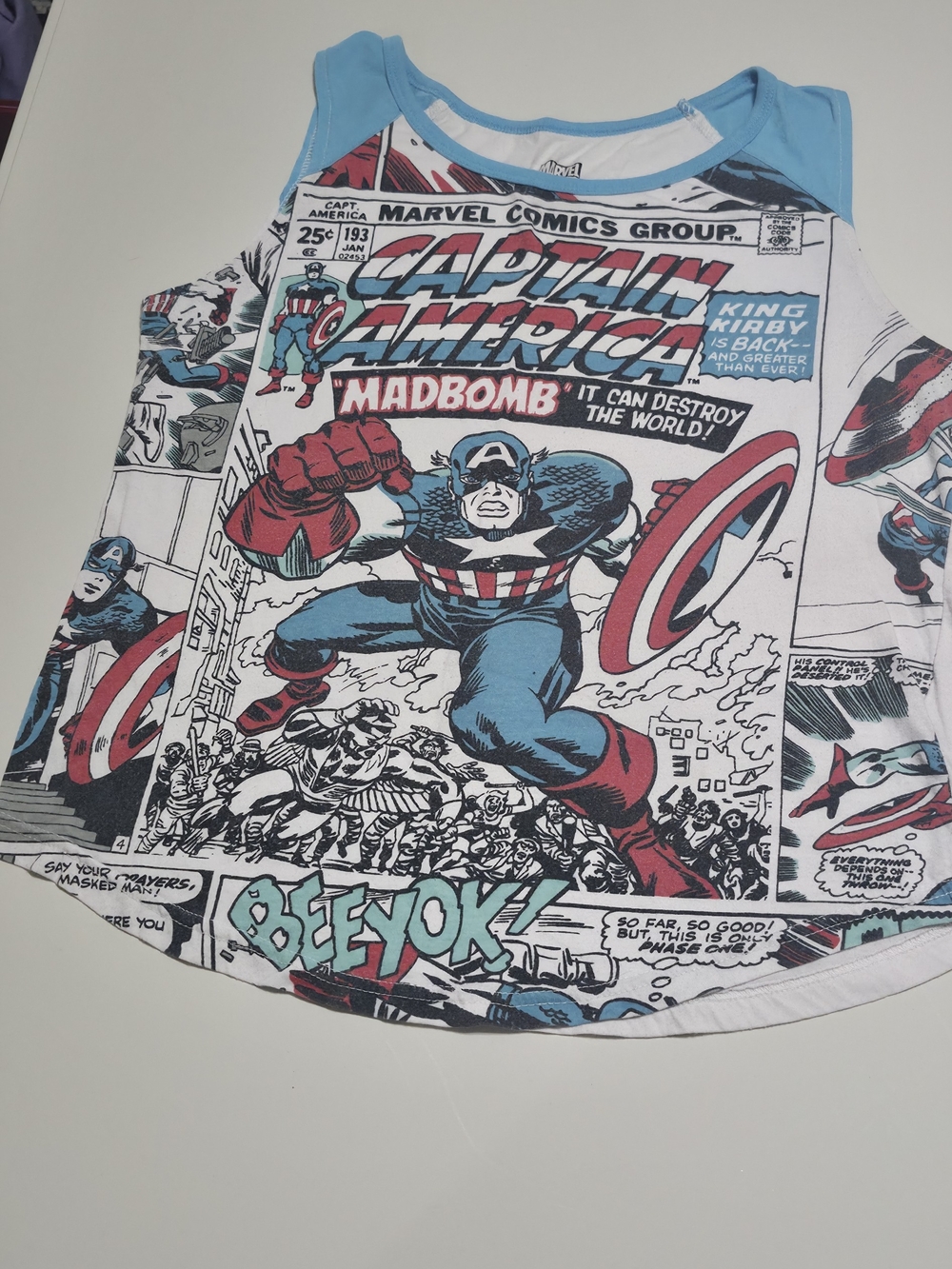 Marvel White Tank Top with Light Blue Trim